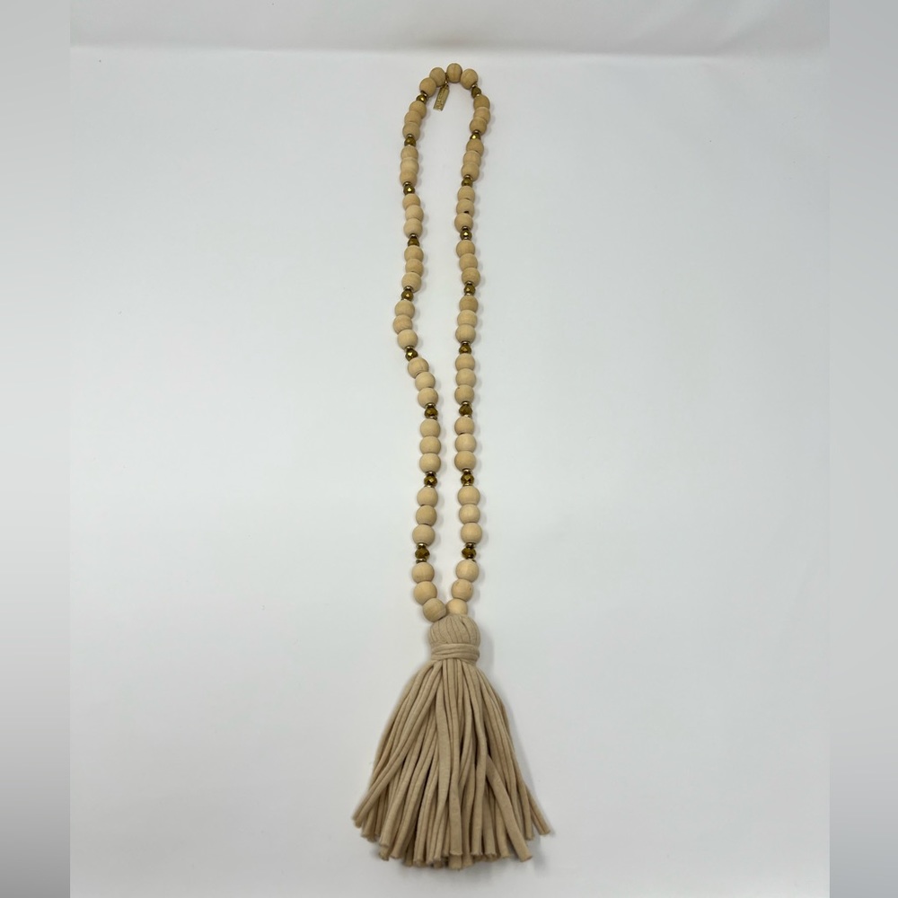 Wood Bead Tassel Necklace Rustic Farmhouse Beaded Jewelry  Boho Accessories Rope - Picture 3 of 12